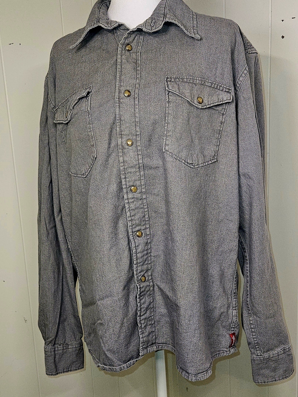 Wrangler Gray Denim Snap-Front Work Shirt Men's Large